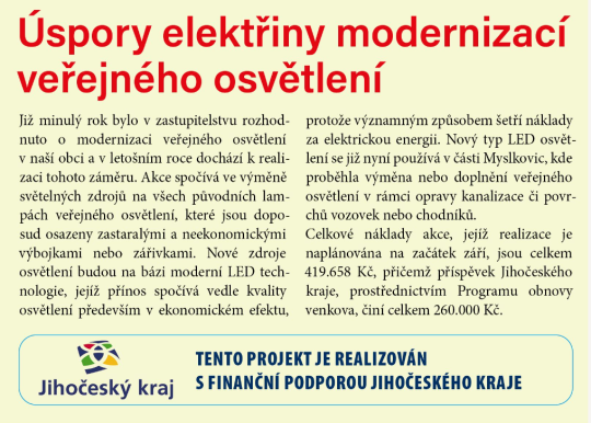 Modernizace veřejného osvětlení za podpory Programu obnovy venkova