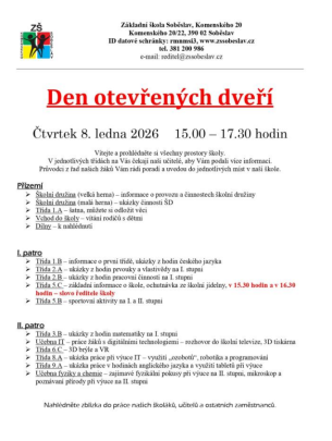Den otevřených dvěří ZŠ Soběslav, Komenského 20