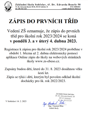 Zápisy do ZŠ