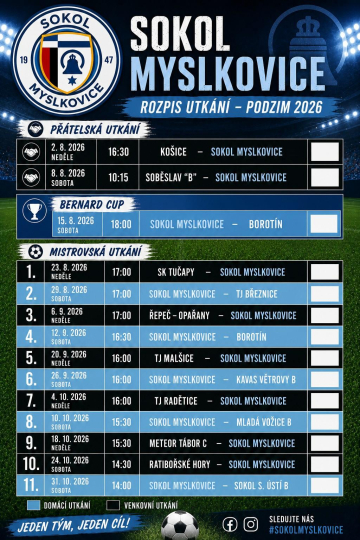 Rozpis utkání Sokol Myslkovice