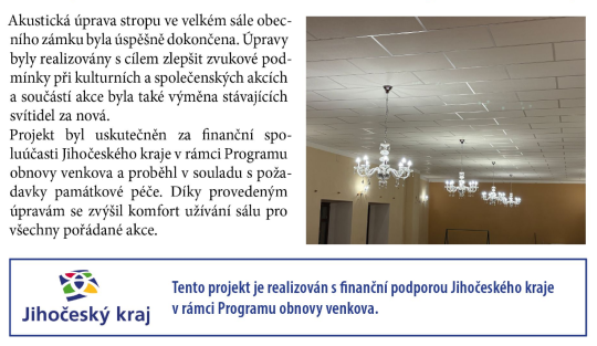 Velký sál na zámku se dočkal lepší akustiky